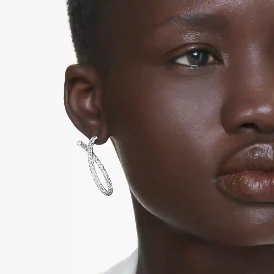 Resim Dextera halka küpeler, Yuvarlak kesim, Beyaz, Rodyum kaplama