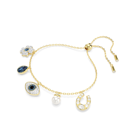Resim Symbolica Bileklik, Kristal inci, Yonca, nazarlık ve at nalı, Mavi, Altın rengi kaplama