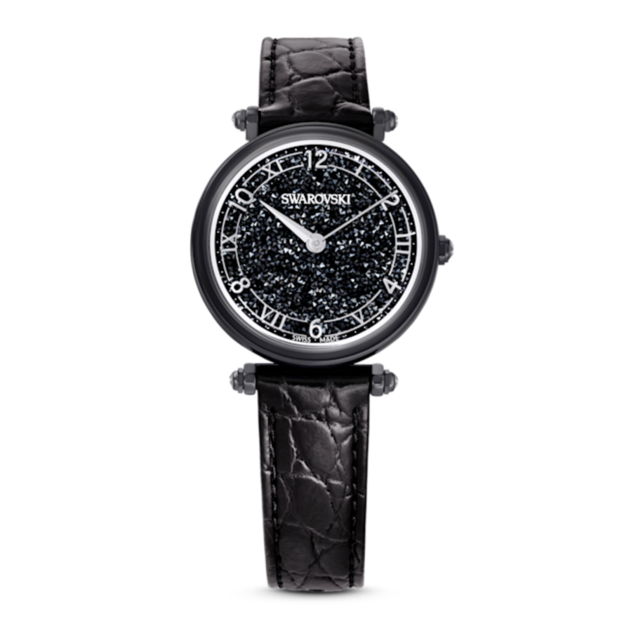 Resim Crystalline Wonder Saat, İsviçre Üretimi, Deri kayış, Siyah, Siyah yüzey