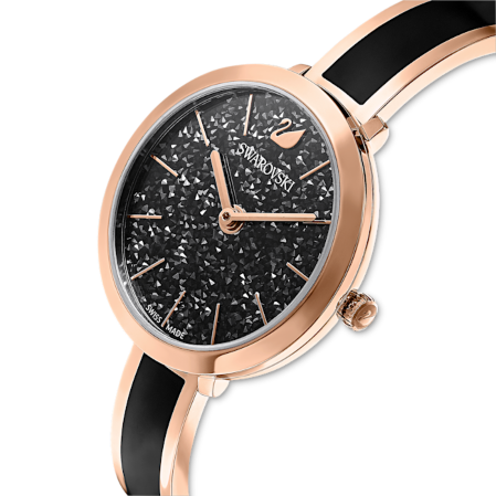 Resim Crystalline Delight Saat, İsviçre Üretimi, Metal bileklik, Siyah, Pembe altın rengi yüzey