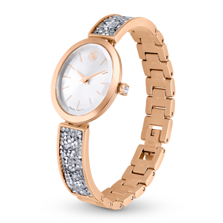 Resim Crystal Rock oval Saat, İsviçre Üretimi, Kristal bileklik, Rose Altın tonu, Pembe altın rengi yüzey