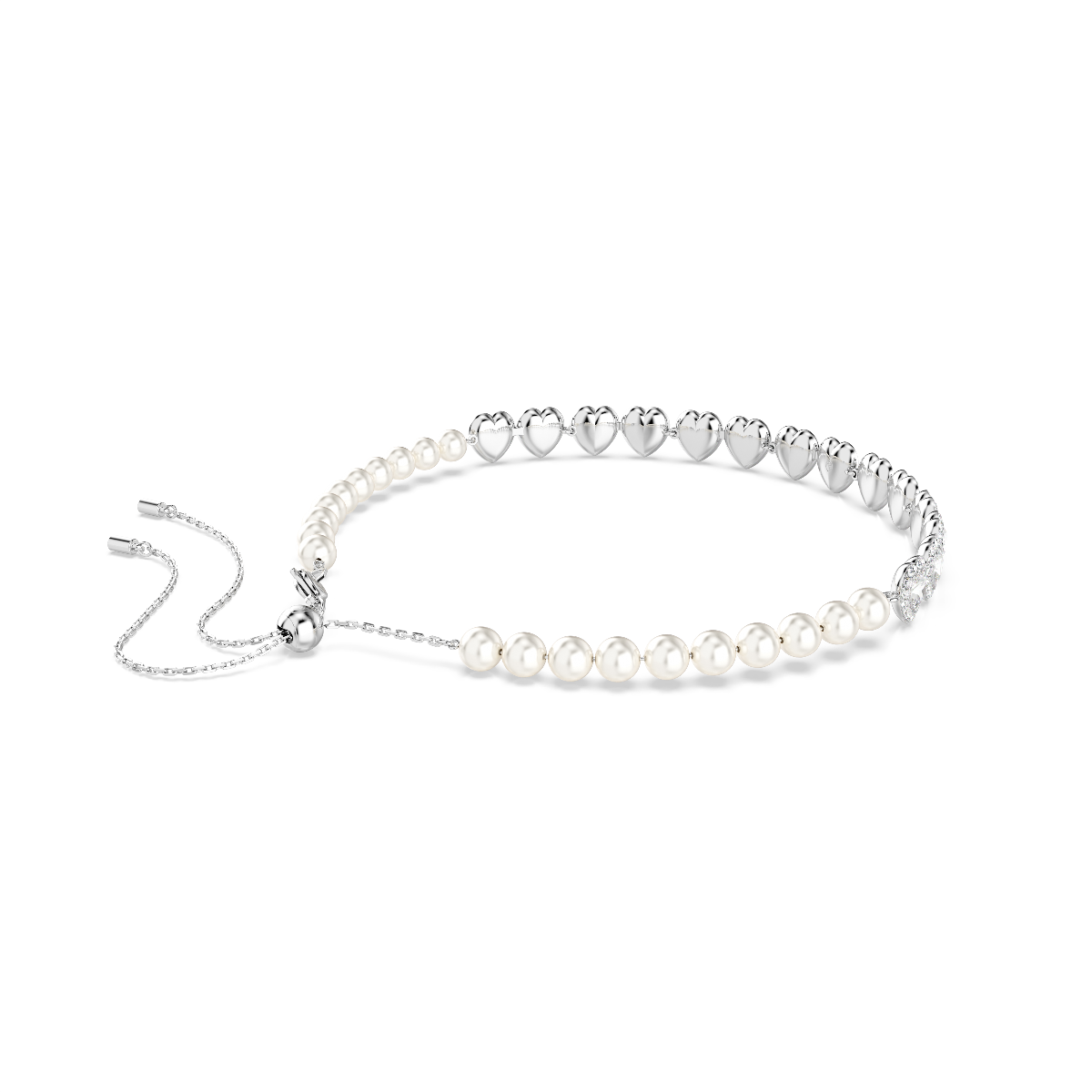 Resim Ariana Grande x Swarovski Tennis gerdanlık, Karışık kesimler, Kristal inci, Kalp, Beyaz, Rodyum kaplama