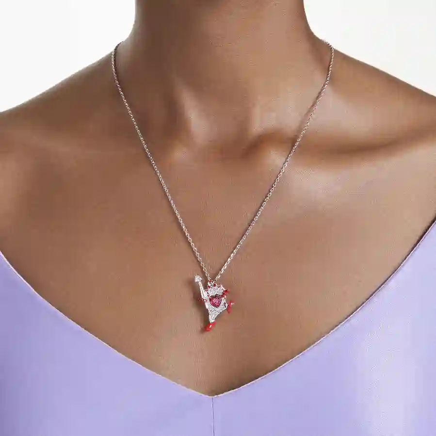 Resim Alice in Wonderland Kolye, İskambil kağıdı, Kırmızı, Rodyum kaplama