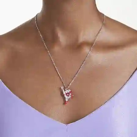 Resim Alice in Wonderland Kolye, İskambil kağıdı, Kırmızı, Rodyum kaplama