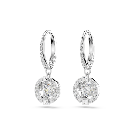 Resim Swarovski Sparkling Dance damla küpeler, Yuvarlak kesim, Beyaz, Rodyum kaplama