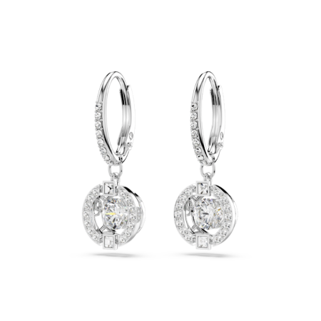 Resim Swarovski Sparkling Dance damla küpeler, Yuvarlak kesim, Beyaz, Rodyum kaplama