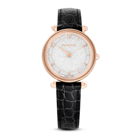 Resim Crystalline wonder Saat, İsviçre Üretimi, Deri kayış, Siyah, Pembe altın rengi yüzey