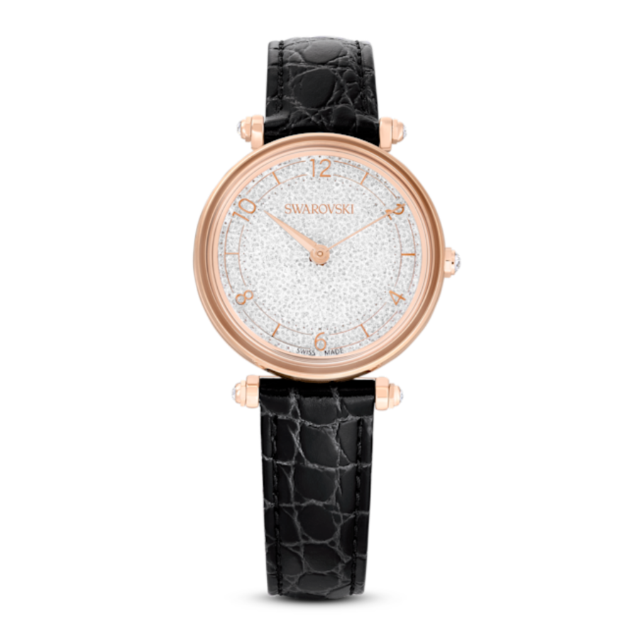 Resim Crystalline wonder Saat, İsviçre Üretimi, Deri kayış, Siyah, Pembe altın rengi yüzey