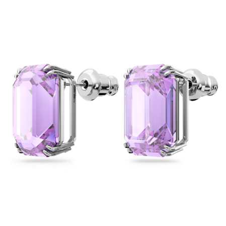 Resim Millenia düğme Küpeler, Sekizgen kesim, Mor, Rodyum kaplama