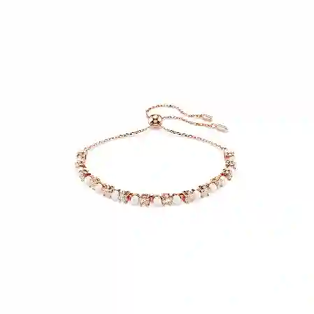 Resim Matrix Tennis bileklik, Kristal inci, Yuvarlak kesimler, Beyaz, Pembe altın rengi kaplama