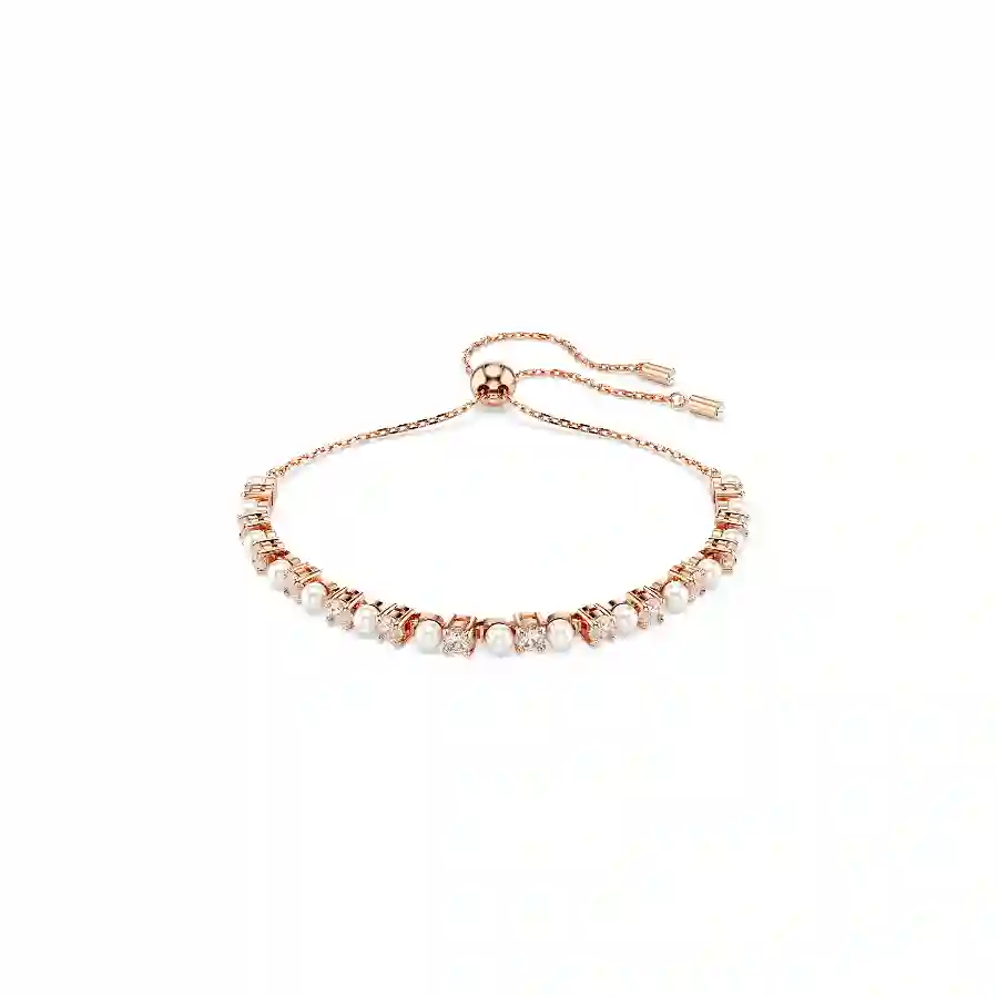 Resim Matrix Tennis bileklik, Kristal inci, Yuvarlak kesimler, Beyaz, Pembe altın rengi kaplama