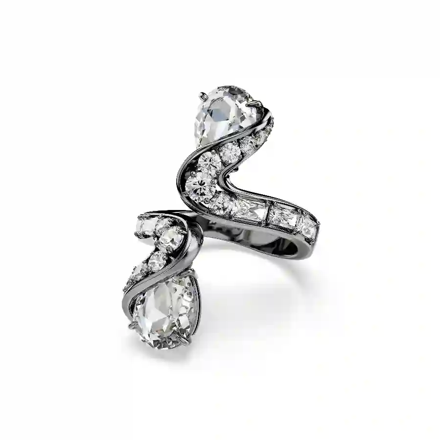 Resim The Vienna Collection Açık Yüzük, Tüy, Beyaz, Rutenyum kaplama