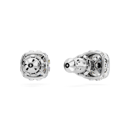 Resim Birthstone düğme Küpeler, Kare kesim, Nisan, Beyaz, Rodyum kaplama