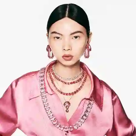 Resim Millenia Tennis kolye, Sekizgen kesim, Pembe, Altın rengi kaplama