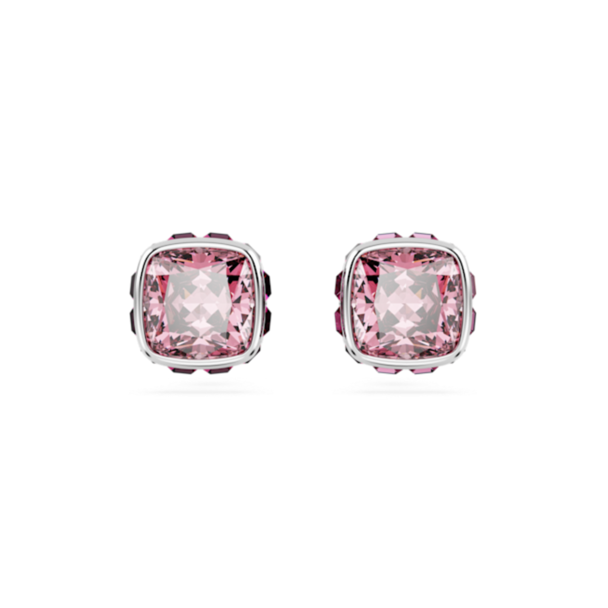 Resim Birthstone düğme Küpeler, Kare kesim, Ekim, Pembe, Rodyum kaplama