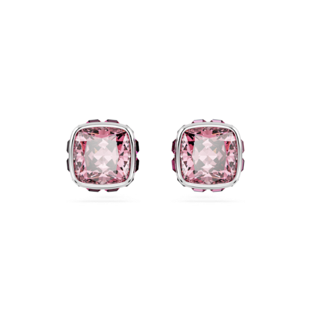 Resim Birthstone düğme Küpeler, Kare kesim, Ekim, Pembe, Rodyum kaplama