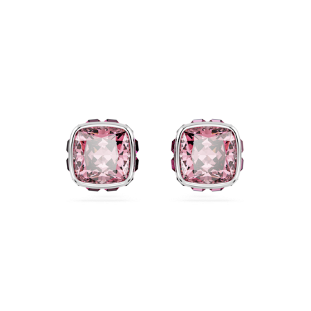 Resim Birthstone düğme Küpeler, Kare kesim, Ekim, Pembe, Rodyum kaplama