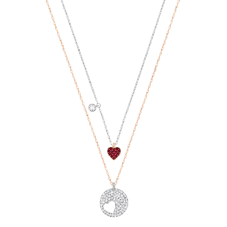Resim Crystal Wishes Kolye, Set (2), Kalp, Kırmızı, Karışık metal yüzey