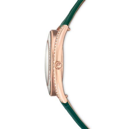 Resim Crystalline Aura Saat, İsviçre Üretimi, Deri kayış, Yeşil, Pembe altın rengi yüzey