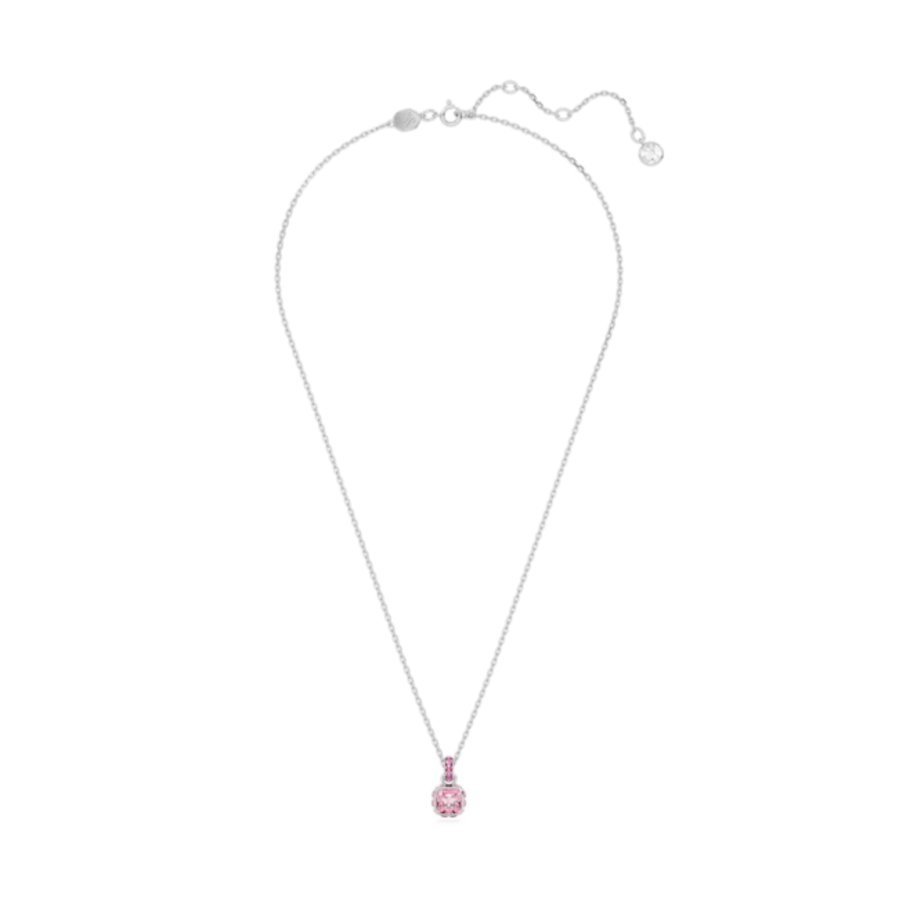 Resim Birthstone Kolye, Kare kesim, Ekim, Pembe, Rodyum kaplama