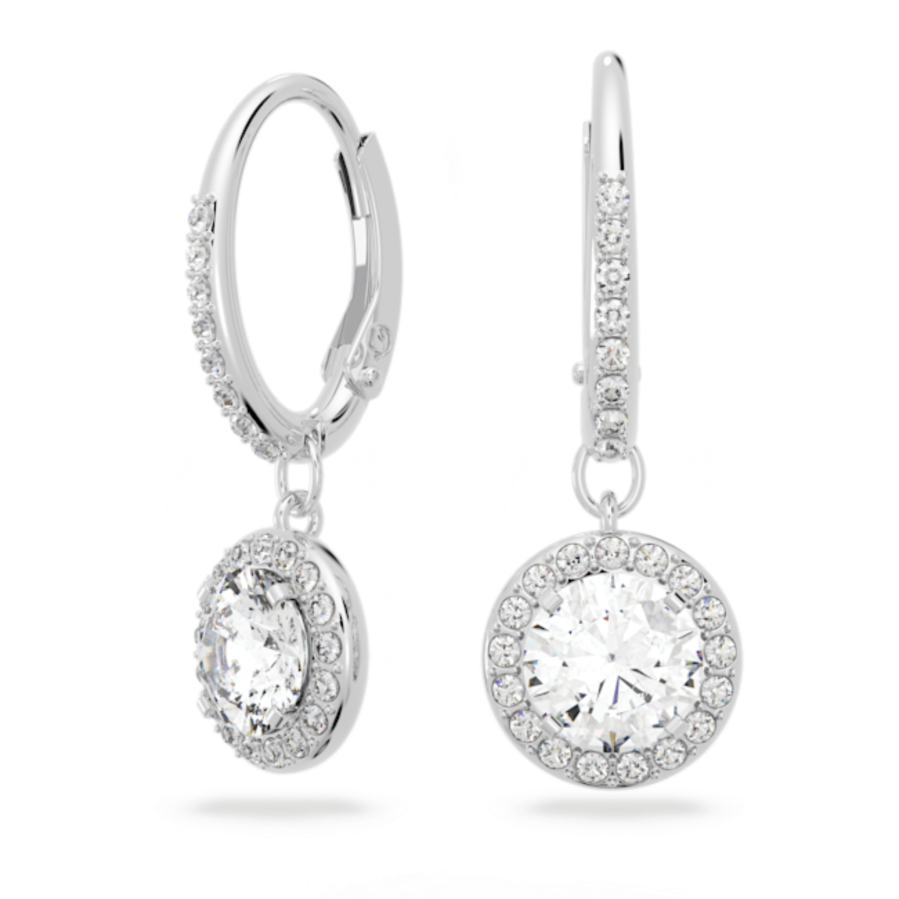 Resim Angelic damla küpeler, Yuvarlak kesim, Beyaz, Rodyum kaplama