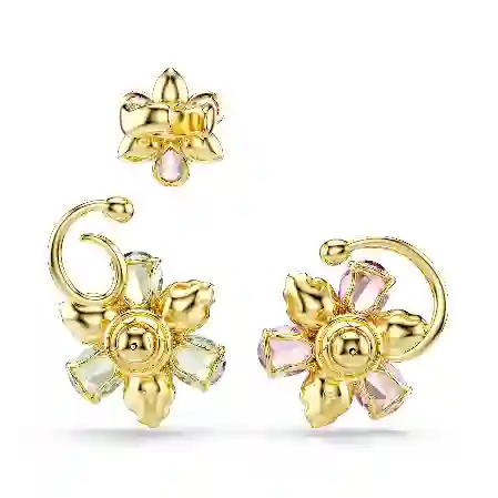 Resim Idyllia Kelepçe Küpe, Set (3), Asimetrik tasarım, Karışık kesimler, Çiçek, Çok renkli, Altın rengi kaplama