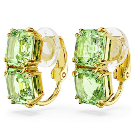 Resim Millenia Klipsli Küpeler, Kare kesim, Yeşil, Altın rengi kaplama