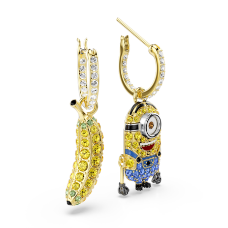 Resim Minions Stuart and Banana halka küpeler, Pavé, Mini, Çok renkli, Altın rengi kaplama