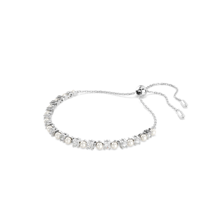 Resim Matrix Tennis bileklik, Kristal inci, Yuvarlak kesim, Beyaz, Rodyum kaplama