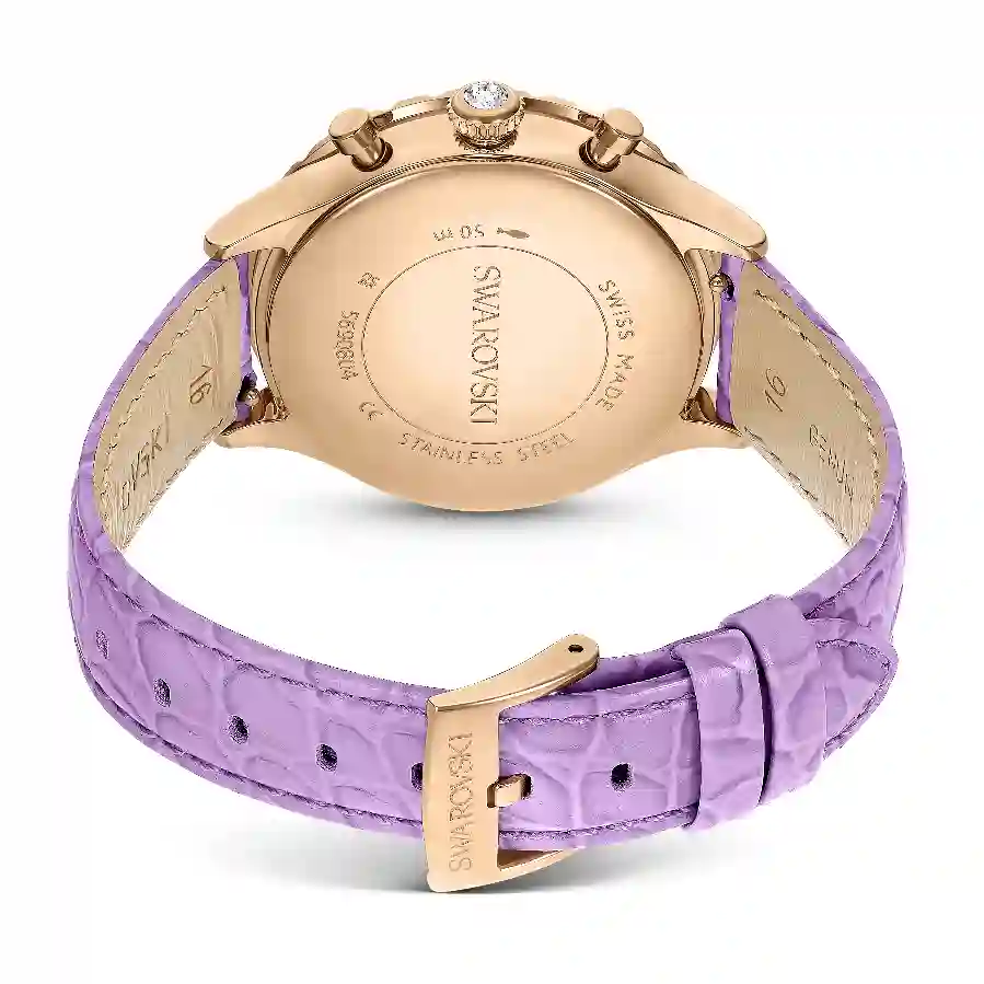 Resim Octea Chrono Saat, İsviçre Üretimi, Deri kayış, Mor, Pembe altın rengi yüzey