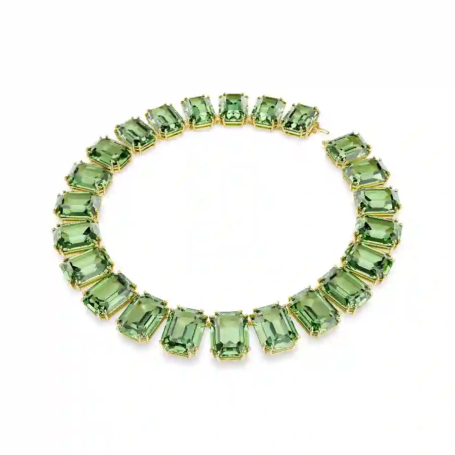 Resim Millenia Tennis kolye, Büyük kristaller, Sekizgen kesim, Yeşil, Altın rengi kaplama