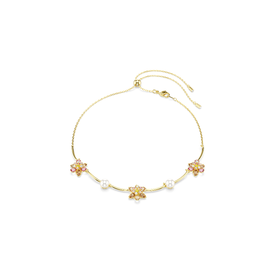 Resim Idyllia Kolye, Kristal inci, Karışık kesimler, Çiçek, Çok renkli, Altın rengi kaplama