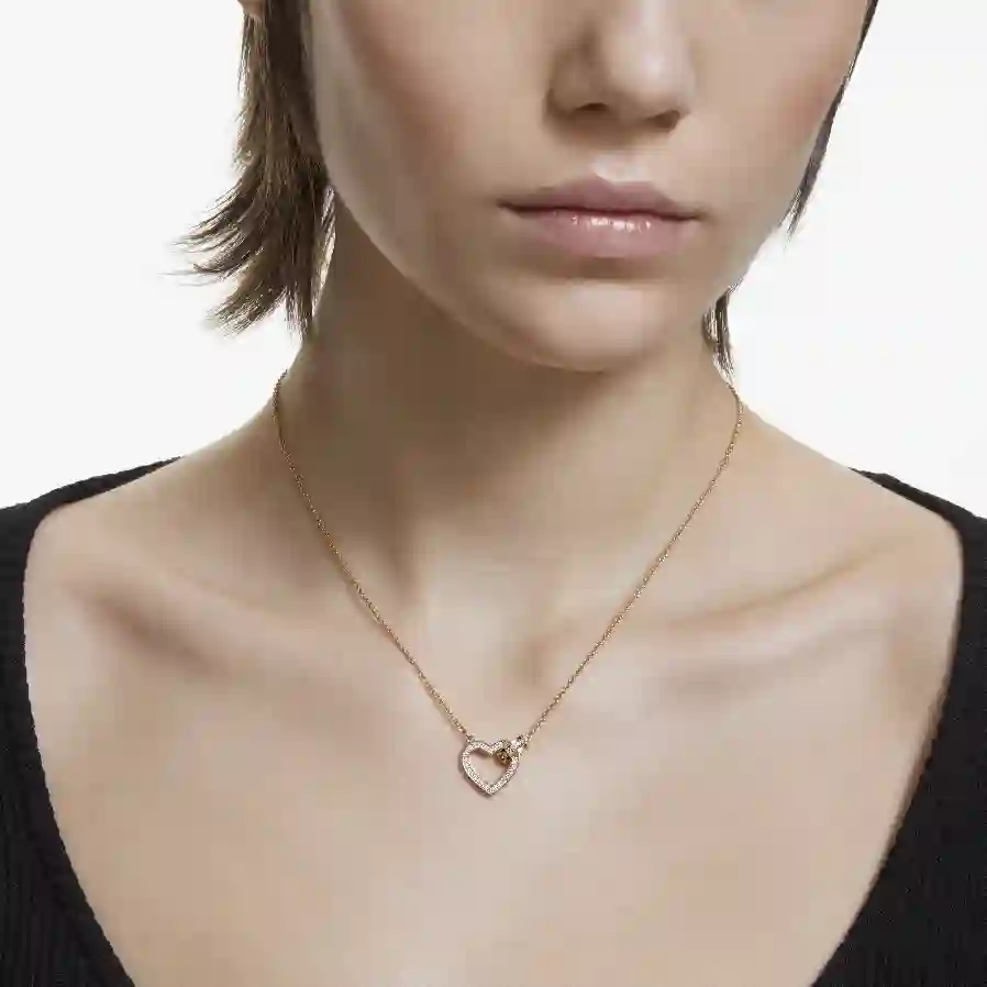 Resim Lovely Kolye, Kalp, Beyaz, Altın rengi kaplama