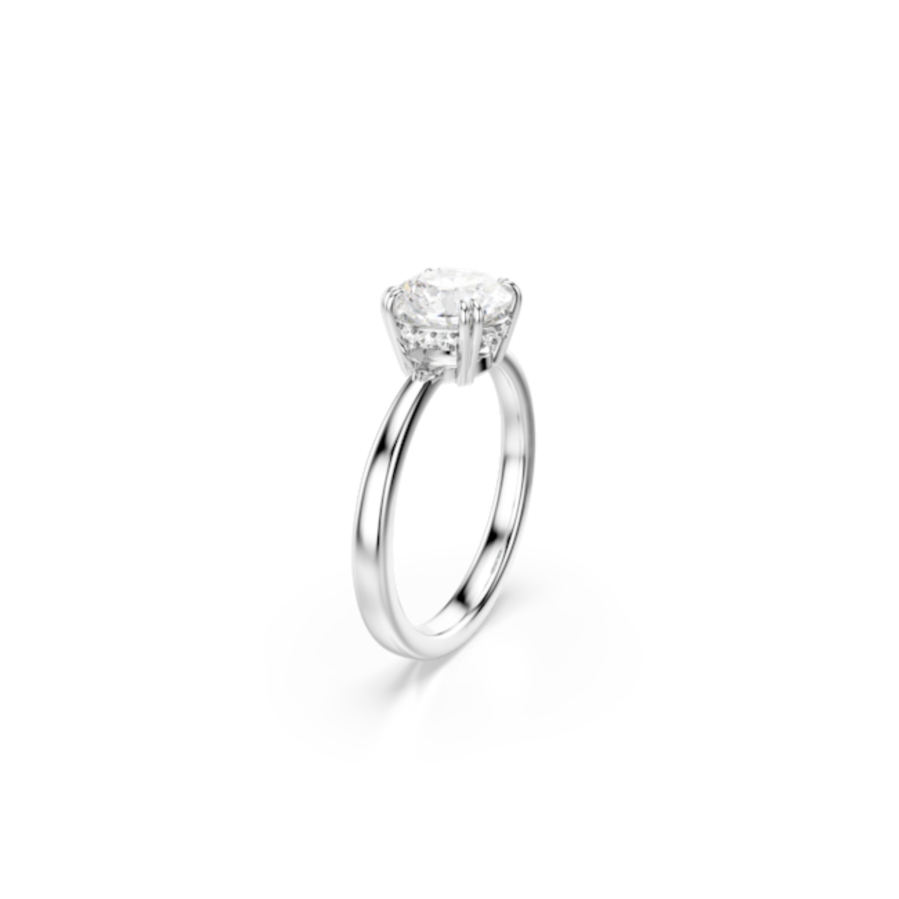 Resim Stilla Kokteyl Yüzüğü, Yuvarlak kesim, Beyaz, Gümüş renkli yüzey