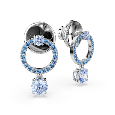 Resim Attract damla küpeler, Yuvarlak kesim, Mavi, Rodyum kaplama