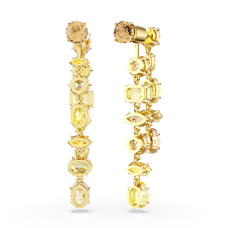 Resim Gema damla küpeler, Asimetrik tasarım, Karışık kesimler, Uzun, Sarı, Altın rengi kaplama