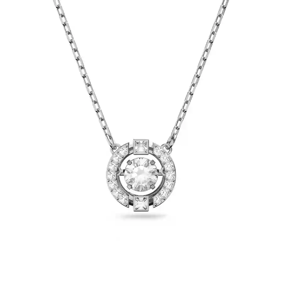 Resim Swarovski Sparkling Dance Kolye, Yuvarlak kesim, Beyaz, Rodyum kaplama