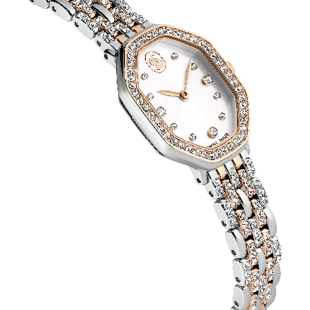 Resim Dextera Octagon Saat, İsviçre Üretimi, Metal bileklik, Gümüş Rengi, Pembe altın rengi yüzey