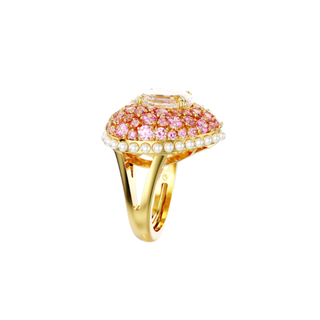 Resim Idyllia Kokteyl Yüzüğü, Sekizgen kesim, Kristal inciler, Kalp, Pembe, Altın rengi kaplama