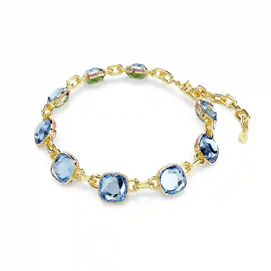 Resim Chroma Tennis kolye, Yastık kesim, Çok renkli, Altın rengi kaplama