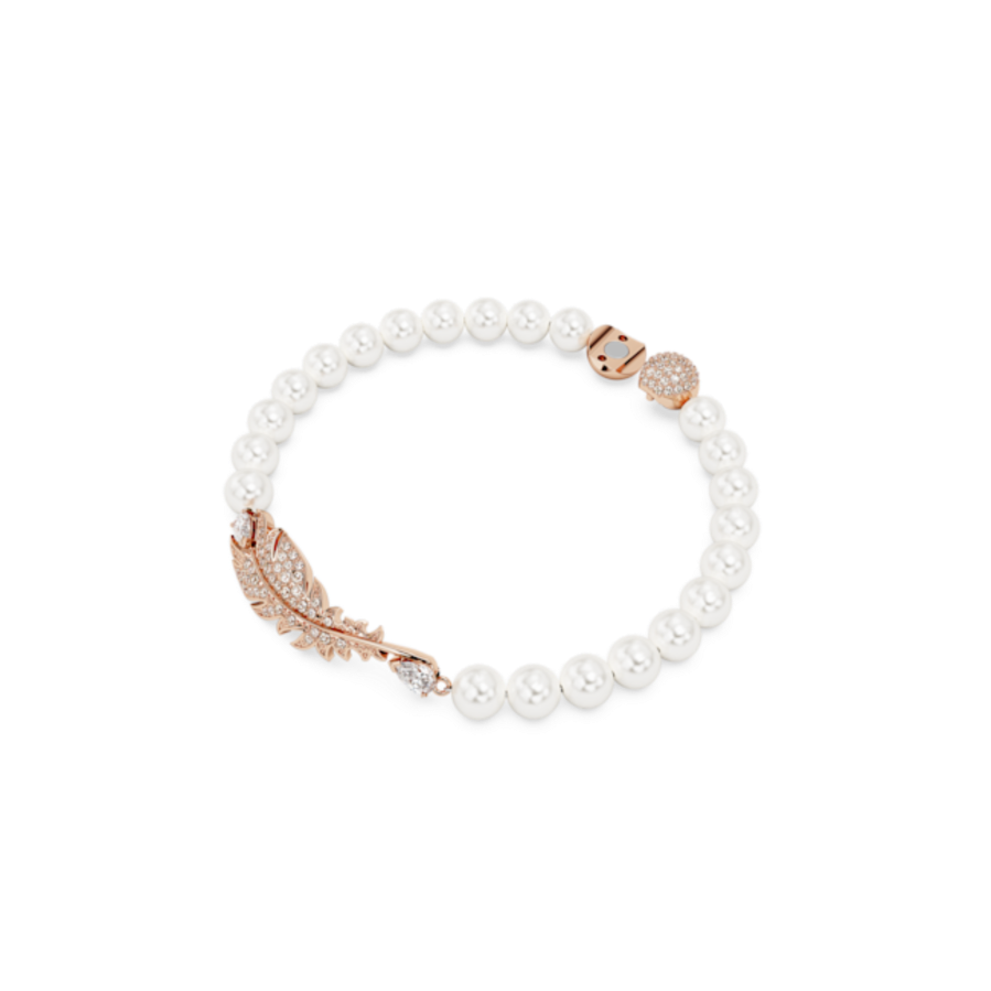 Resim Nice Bileklik, Mıknatıslı kapama mekanizması, Tüy, Beyaz, Pembe altın rengi kaplama