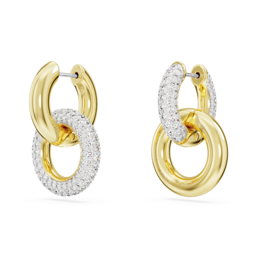 Resim Dextera halka küpeler, Asimetrik tasarım, Kilitlenmiş döngü, Beyaz, Altın rengi kaplama