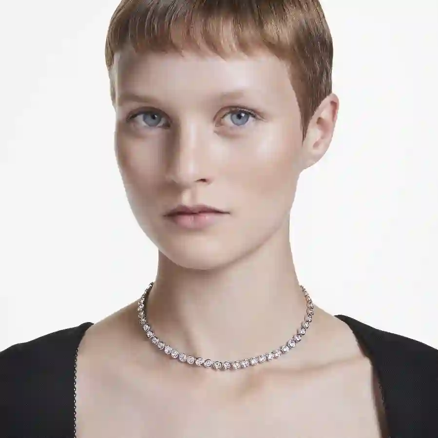 Resim Imber Tennis Kolye, Yuvarlak kesim, Beyaz, Rodyum kaplama