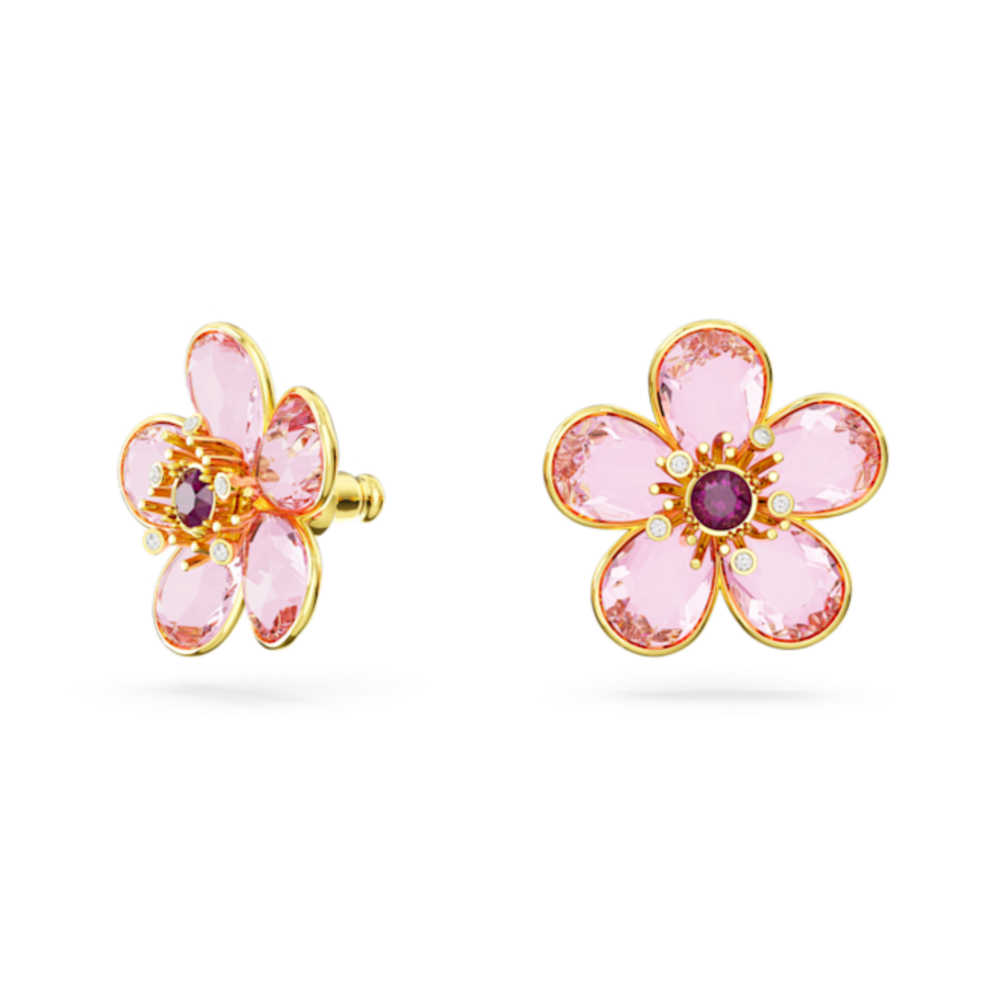 Resim Florere düğme Küpeler, Çiçek, Pembe, Altın rengi kaplama