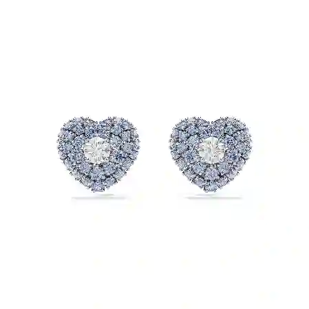 Resim Idyllia düğme Küpeler, Kalp, Mavi, Rodyum kaplama