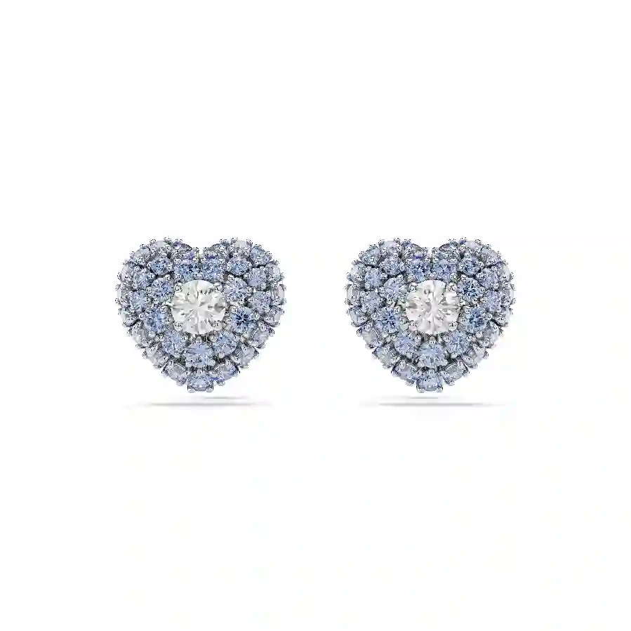 Resim Idyllia düğme Küpeler, Kalp, Mavi, Rodyum kaplama