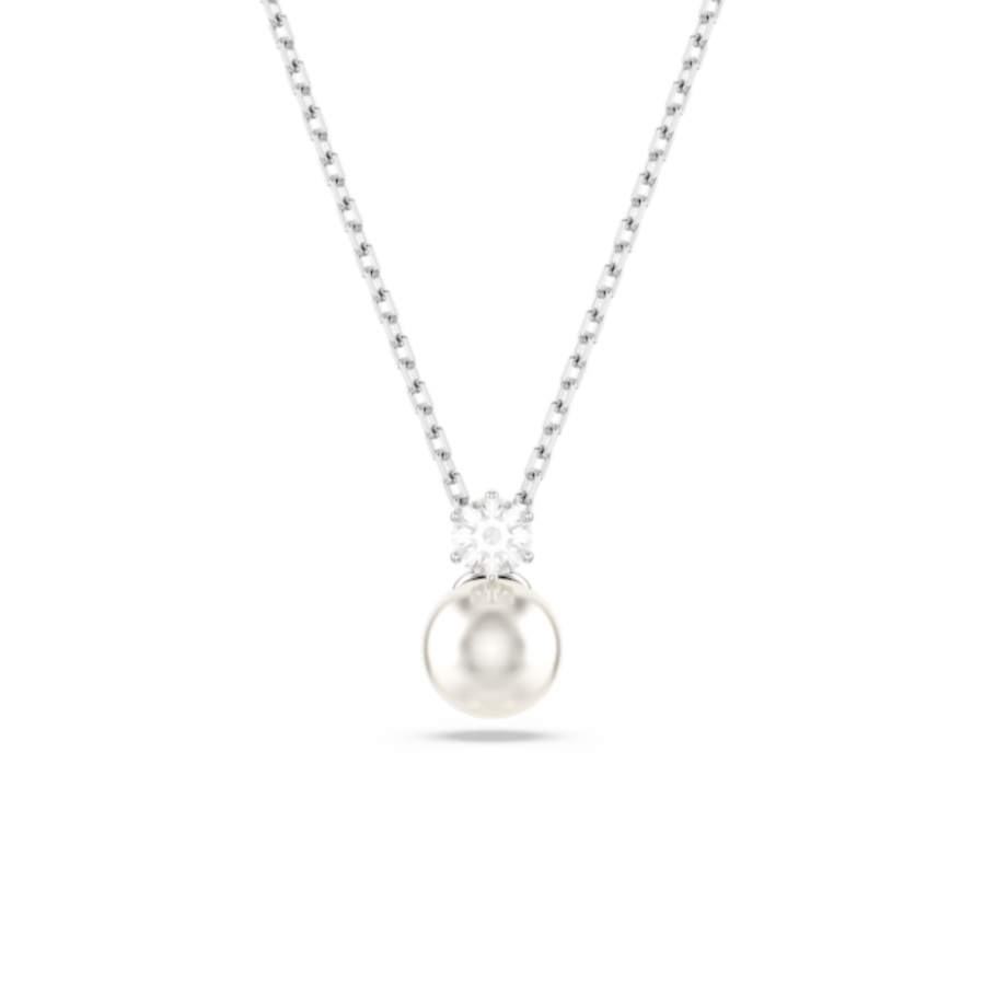 Resim Matrix Kolye, Kristal inci, Yuvarlak kesim, Beyaz, Rodyum kaplama