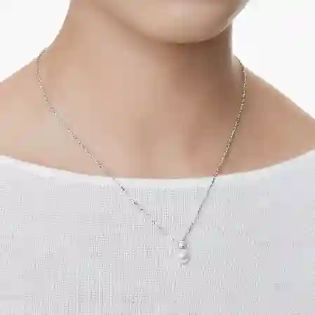 Resim Matrix Kolye, Kristal inci, Yuvarlak kesim, Beyaz, Rodyum kaplama