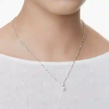 Resim Matrix Kolye, Kristal inci, Yuvarlak kesim, Beyaz, Rodyum kaplama