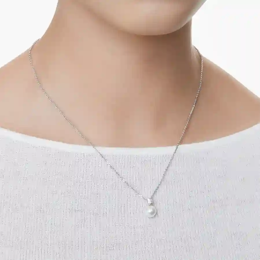 Resim Matrix Kolye, Kristal inci, Yuvarlak kesim, Beyaz, Rodyum kaplama